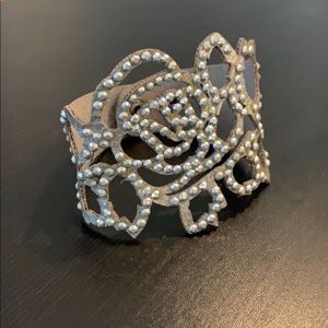 Silver Leather Rose Cutout Bracelet